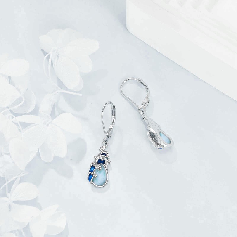 POPLYKE Larimar Wave Teardrop Drop Dangle Earrings Sterling Silver Ocean