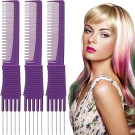 Leinuosen 3 Pack Carbon Lift Teasing Combs with Metal Prong, Salon Teasing Back Combs (Celcon, Purple, 19 x 2.5 x 0.5 cm/ 7.5 x 1 x 0.2 inch L x W x H), Unisex, All Users, 1 Count