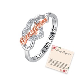 925 Sterling Silver Mom Nana Sister Daughter Bestie Wife Ring for Women I Love You Forever Mothers Day Christmas Birthday Rings Jewelry Gifts (Daughter, 5)