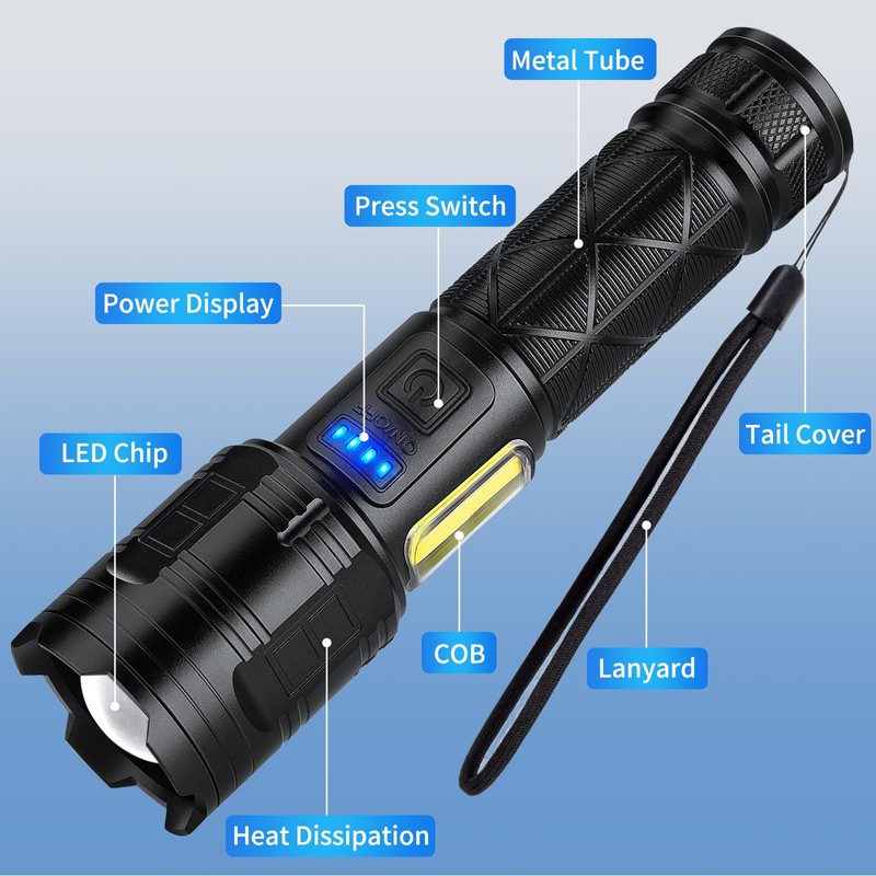 taoquwe Rechargeable LED Flashlights High Lumens, 99,000 Lumen Super Bright