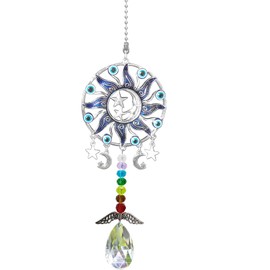 Peili Crystal Decoration Sun Moon Star Car Pendant Winged Catcher Window Pendant Suncatcher Ornament Meditation Ornament Home Decoration (A)