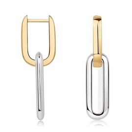 Two-Toned Convertible Cubic Zirconia Earrings for Women | Link Chain Earrings | Drop Dangle Earrings (Golden+Silver, One size)