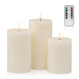 ANGELLOONG Flickering Flameless Candles with Remote, Real Wax Battery Operated Candles with Timer, Fake LED Pillar Candles for Wedding Holiday Farmhouse Home Decor, Ivory