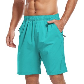 SPOSULEI Pantalones cortos deportivos de senderismo para hombre, de 7 pulgadas, de secado rápido, ligeros, para correr, entrenamiento, deportes, con bolsillos con cremallera, Verde claro, XX-Large