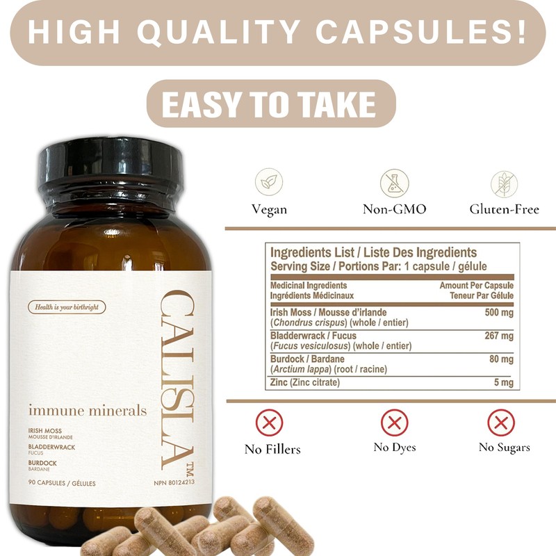 Calisla - Irish Sea Moss, Bladderwrack, Burdock Root capsules, 90ct.