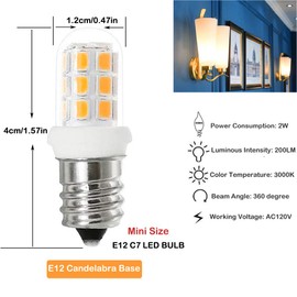 G MGY OLED E12 LED Bulbs Replacement for 15W Himalayan Salt Lamps, Chandeliers, Night Light Bulbs, E12 Candelabra Base, C7 Replacement Bulbs, Warm White 3000K 2-Pack