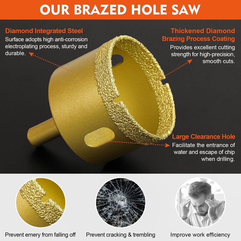 MARSBASE Diamond Hole Saw Kit, 10 PCS Dry/Wet Brazing Tile