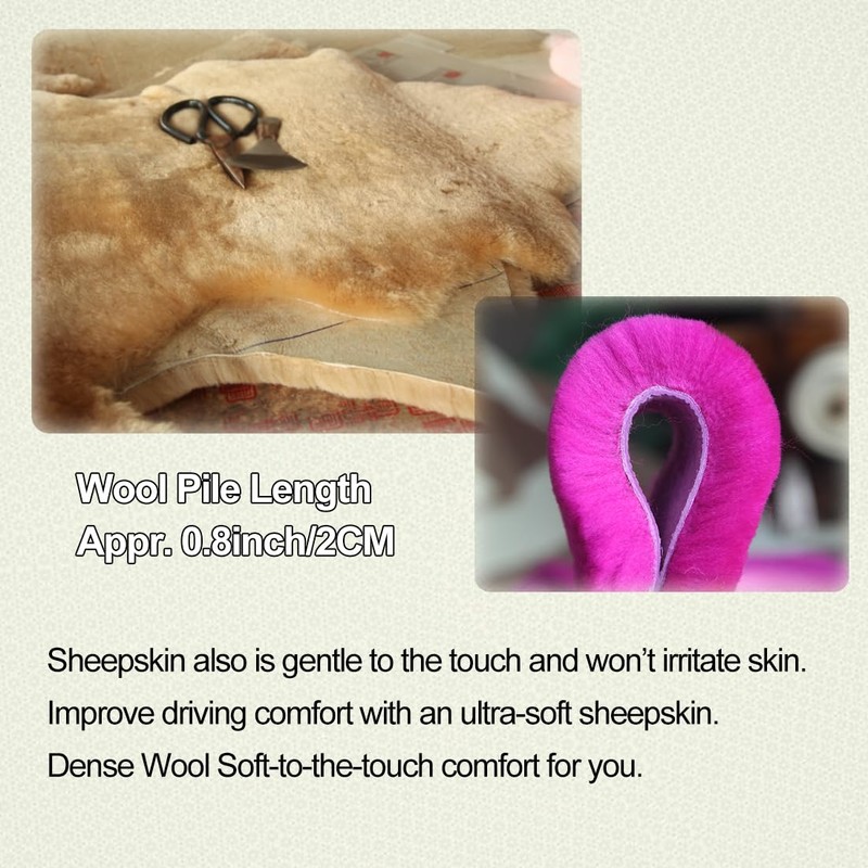 AOGELAN 2 Pack Fluffy Fuzzy Genuine Sheepskin Car Seat Belt