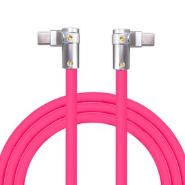 chubbycable FlexElbow Pro - 90 Degree Design 240W Fast Charge Cable Ultra-Thick Silicone Right Angle USB C Cable Phone Tablets Charging Cord, Rose Red, Double Elbow Type C to Type C, 1.64FT