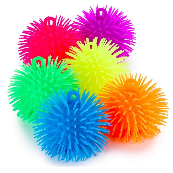 Kicko Puffer Balls - 6 Pack - Thick Squishy Balls in Assorted Colors for Kids, Sensory Game, Stress Relief, Therapy Toy, Party Favor, Goody Bag Filler