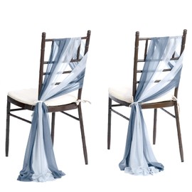 Ling's Moment Wedding Chiffon Chair Sashes Cover Aisle Decorations Draping Fabric Wrinkle-Free with Tie 16pcs Dusty Blue Ice Blue for Party Ceremony Reception Floral Arrangement Banquet Outdoor Decor