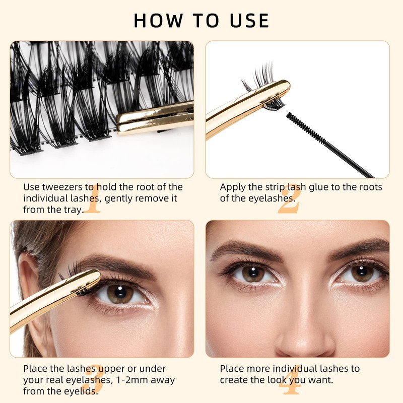 QUEWEL Lash Clusters 240Pcs Individual Lashes 40D+50D D Curl 8-14mm