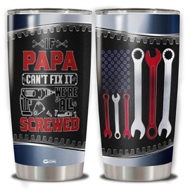 WAZONE Mechanic Tumbler 20oz If Papa Can't Fix It We're All Screwed Travel Mug Vacuum Insulated Stainless Steel Gift Funny Plumber Handyman Birthday Presents Christmas For Husband Dad