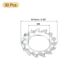 uxcell 30Pcs External Tooth Washers, M8 Steel Zinc Finish External Serrated Washer for Mechanical Equipment Fasteners, Silver