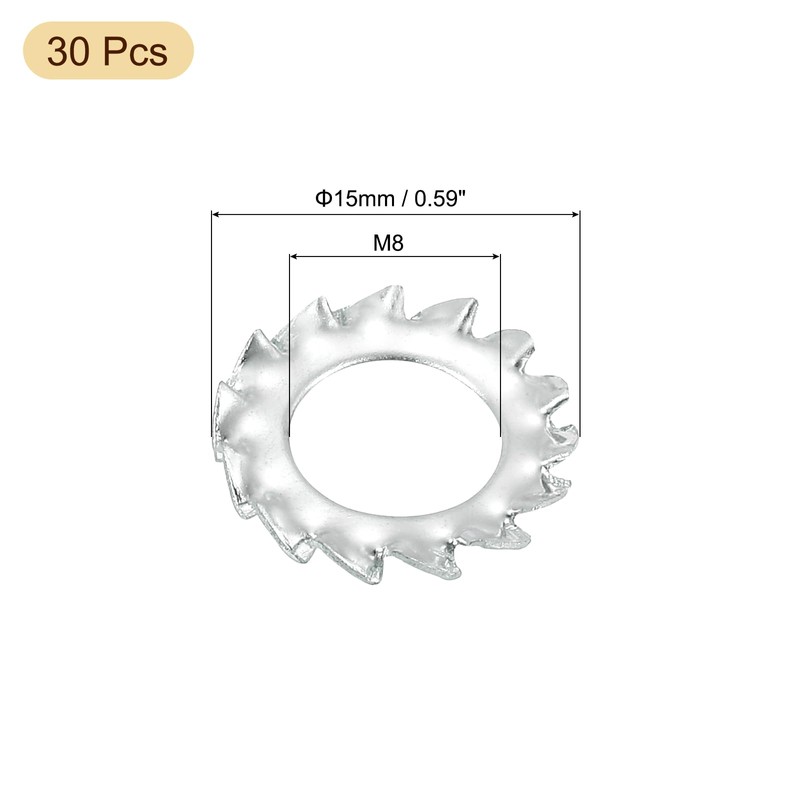 uxcell 30Pcs External Tooth Washers, M8 Steel Zinc Finish External