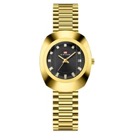 BESTKANG Valentines Couple Watches Oval Unisex Style Couple Waterproof Casual Stainless Steel Lovers Wedding Romantic Watches (Woman Gold Black)