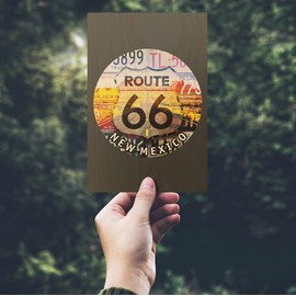 New Mexico Route 66 License Plates (4x6 Birch Wood Postcards, 2-Pack Stationary, Rustic Home Wall Decor)