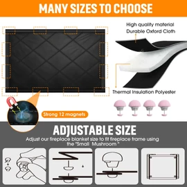 Magnetic Fireplace Draft Cover, Fireplace Blocker Blanket for Heat Loss, Indoor Fireplace Draft Stopper with 12 Magnets for Iron Fireplace Frame, Fireplace Blanket for Insulation Black 39" W x 28" H
