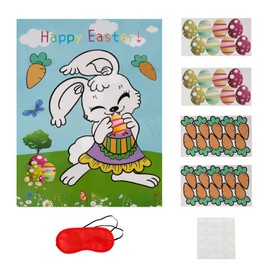 Tabanzhe Easter Bunny Feeding Game Set - Party Decorations with Bunny Posters, Carrots and Eye Masks for Kids Easter and Birthday Parties Wall Home Room Decorations