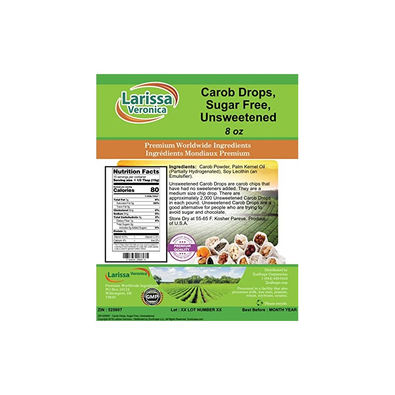 Carob Drops, Sugar Free, Unsweetened (8 oz, ZIN: 525697) -