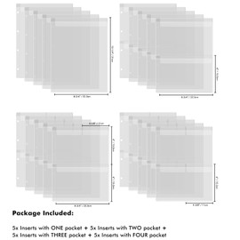 BAOFALI 20 Pcs A4 Plastic Binder Pockets,4 Holes Waterproof PVC Folders Loose Leaf Bag forBudgeting Loose Leaf Bags Planner Insert Pouches Photo,Document, Stamp & Die Storage Bills Organizer