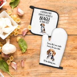FIicy Beagle Gifts for Women Men, Dog Oven Mitts and Pot Holders Sets, Beagle Dog Decor Kitchen Accessories Sets, Complete Without a Beagle Dog Heat Resistant Oven Glove Potholders for Kitchen Baking