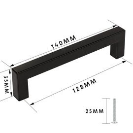 Baoweihua Pack of 12 Door Handles Kitchen Black with Hole Spacing 128 mm, Cabinet Handles with Screws and Installation Tools, Suitable for Furniture, Kitchen and Home Decoration