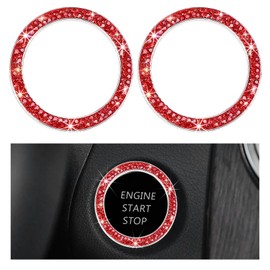 JUSTTOP 2PCS Car Bling Crystal Rhinestone Engine Start Ring Decals, Auto Start Engine Sparkling Key Ignition Knob Sticker, Push Start Button Cover Crystal Bling Ring Emblem Decor (Double, Red)