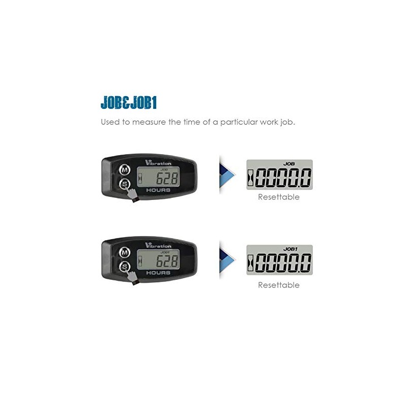 Jayron Digital Wireless Hour Meter,Vibration Activation,Maintenance Reminder,Resettable Job Timer,User Lock