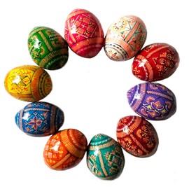 Needzo Ukrainian Pysanky Wooden Easter Eggs 2.25 Inch, Set of 10, HAND Panted Pysanki, Pisanky Easter Decorations
