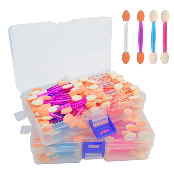 Nydotd 240pcs Disposable Dual Sides Eye Shadow Sponge Applicators with Container, Eyeshadow Brushes Makeup Brush Makeup Comestic Applicator Oval Tipped (Multicolors)