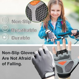 CubePlug Kids Boy Girl Cycling Climing Half Finger Gloves GEL Padded BMX Bike Fingerless [SPI] (M, Grey)