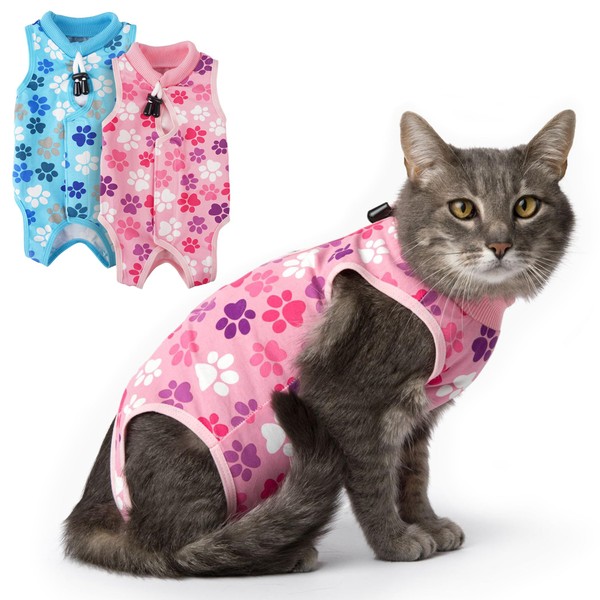 Cat Recovery Suit: Pink Cat Surgery Recovery Suit Female w/Paw