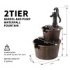 YI 27-Inch 2 Tier Water Fountains Outdoor Waterfall Barrel Fountain