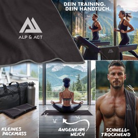 ALP & ACT Microfibre Towel for Fitness & Sports - 100% Recycled - Extra Compact & Absorbent - Sports Towel for Gym, Yoga, Sauna Towel - Microfibre Towels & Fitness Towel - Grey, 140 x 70 cm