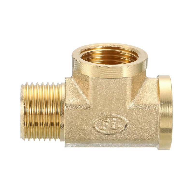 sourcing map Brass Tee Pipe Fitting, G1/2" x G1/2" x
