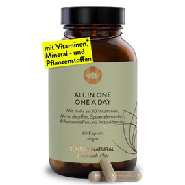 SUNDAY NATURAL Multivitamin Complex - All in One - Premium All-Round Supply with Only 1 Capsule: 30 A-Z Vitamins, Micronutrients - 90 Vegan Vitamin Capsules - Laboratory Tested and Without Unnecessary Additives