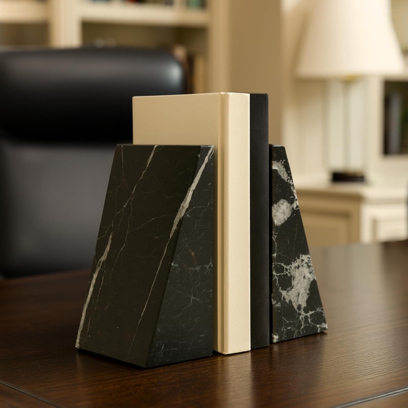 Bey-Berk Whitney Zebra Marble Bookends (Black, Set of 2), 4"