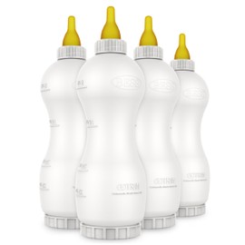 BESS Small Animal Nursing Bottle, No Leak Nipple with Insert, Wide Mouth Bottom Cap Easy Fill and Clean, Control Flow, Non-Collapsing (32oz, 4pk)