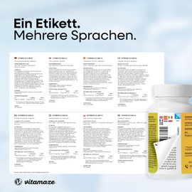 Vitamin D3 2000 IU High Dose, Supply for Over 1 Year, 50 mcg of Pure Cholecalciferol per 2-Day Dose, Sun Vitamin for Bones and Immune System, Made in Germany