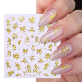 DUKASOU Gold Flower Nail Stickers for Nail Art, Spring Nail Stickers Decals Self Adhesive Floral Nails Sticker for Women Nails Art Sticker Decoration