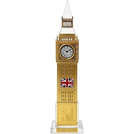 Rose Collections Colour Changing Big Ben London Souvenir – 18cm Light-Up Gold Miniature Clock Tower Replica with Union Jack – LED Ornament on Crystal Base – UK Travel Gift or Desk Decor