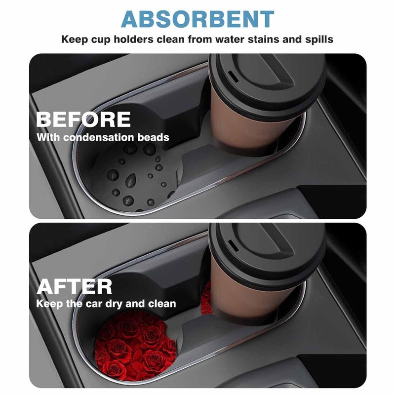 Red Rose 2 Pack Car Cup Holder Coaster Anti Slip