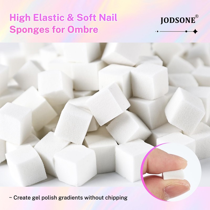 JODSONE 100PCS Soft Nail Sponges for Ombre with 1 Stainless