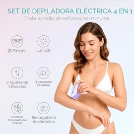 VOGOE Depiladora para mujer, depiladora inalámbrica para mujeres, depiladora eléctrica 4 en 1, 2 velocidades y 21 pinzas para cara, piernas, brazos, a