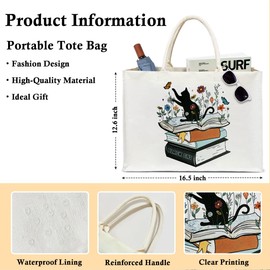 Book Lover Gift Black Cat Floral Tote Bag Large Beach Bag For Women, Canvas Tote Bag Aesthetic Reusable Grocery Shopping Bag Beach Bag for Friend Inspirational Gifts for Christmas Thanksgiving Day -18