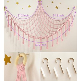 Baby Stuffed Animal Storage Hammock - Large Toy Hammock Net for Bedroom Decor - Cute Stuff Animal Organizer Holder for Plush Plushie - Kids Nursery Home Wall Decor