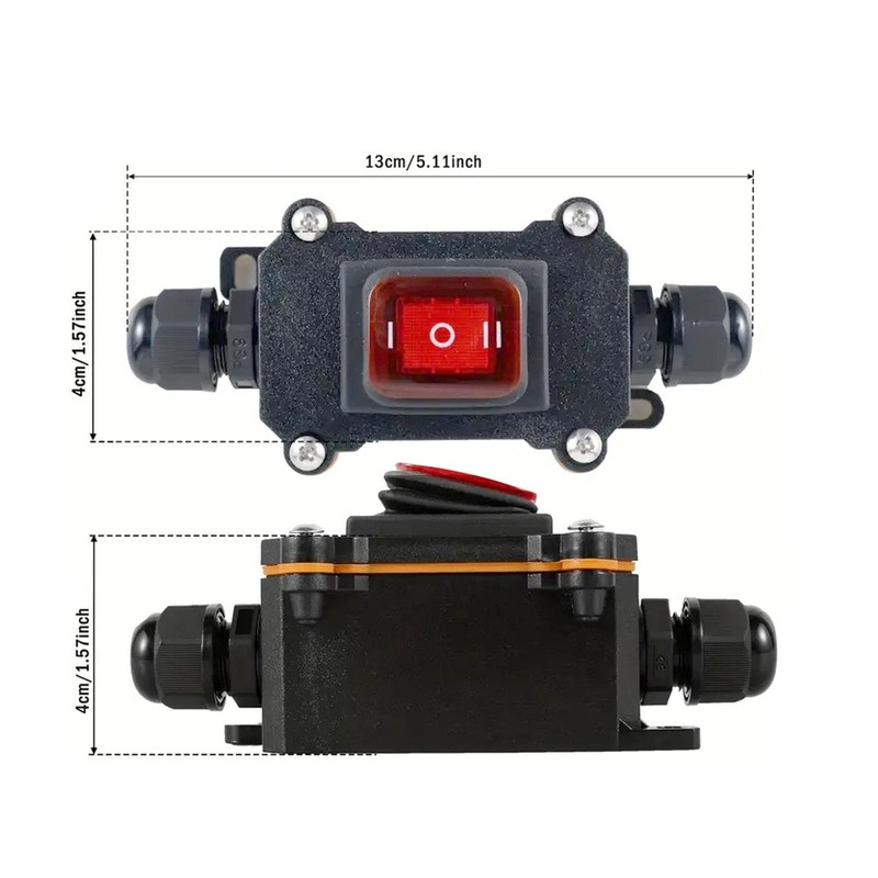 Waterproof Inline Cord Switch 12V 20A DC IP66 Red Lighted