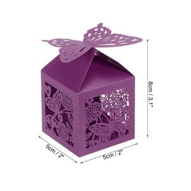 PATIKIL 2"x2"x3.1" Favor Boxes, 25 Pack Paper Laser Cut Candy Boxes Hollow Butterfly Gift Box for Wedding Bridal Shower Birthday Party Anniversary Purple