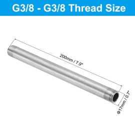 PATIKIL 304 Stainless Steel Pipe Fitting G3/8" x G3/8" Female Thread 8"/200mm Length Nipple Cast Pipe Coupling Fitting Diameter 17mm